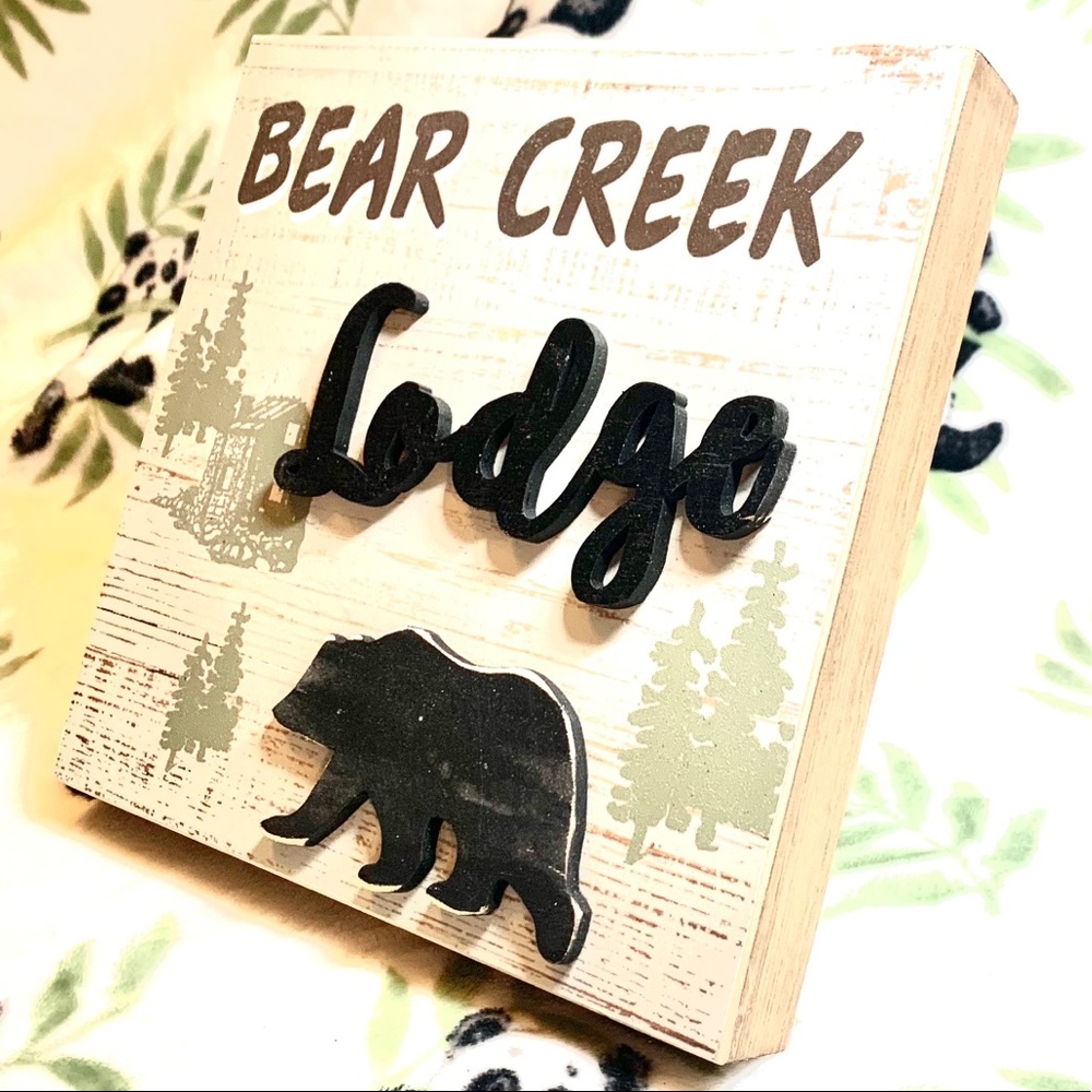 Wooden Bear Creek Lodge Shadowbox Style Wall Art